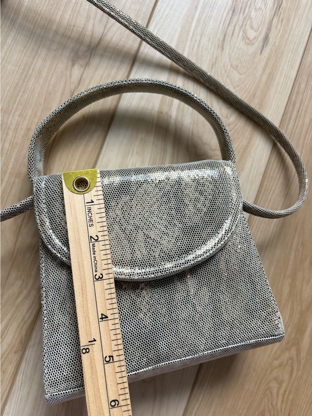 Gold Metallic Mini Crossbody Bag or Hand Bag Y2K Shimmery Neutral Snakeskin - Picture 7 of 8